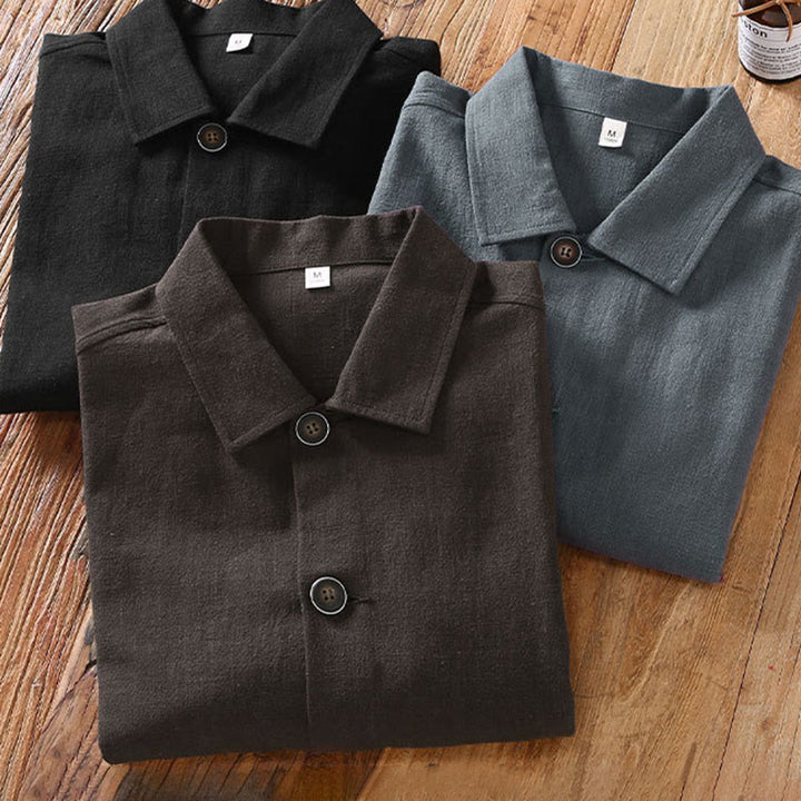 Chaqueta de lino ramio con solapa y botones de manga larga para hombre, estilo Buddha Stones Commute, con bolsillos - image 14