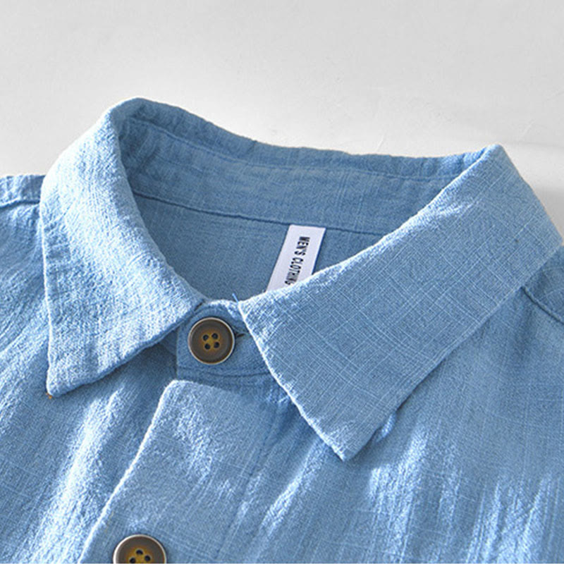 Chaqueta de lino y ramio de manga larga para hombre con diseño de botones sencillos y bolsillos de Buddha Stones Commute - image 12