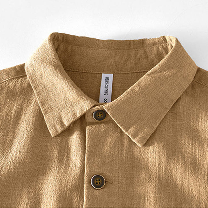 Chaqueta de lino y ramio de manga larga para hombre con diseño de botones sencillos y bolsillos de Buddha Stones Commute - image 1