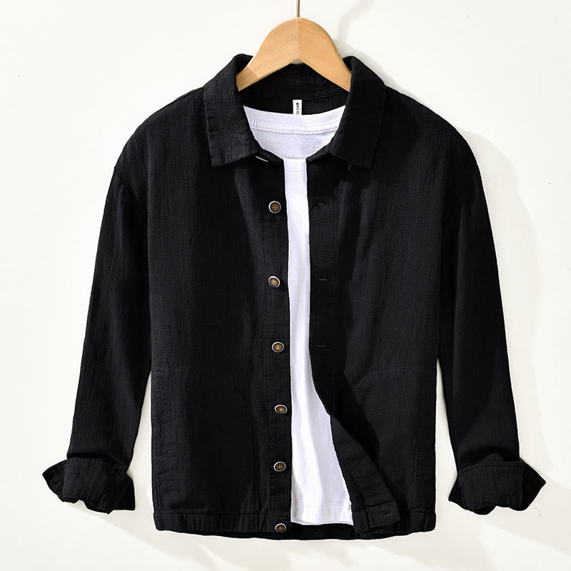 Chaqueta de lino y ramio de manga larga para hombre con diseño de botones sencillos y bolsillos de Buddha Stones Commute - Negro - US/UK/AU42, EU52 (3XL) - image 5