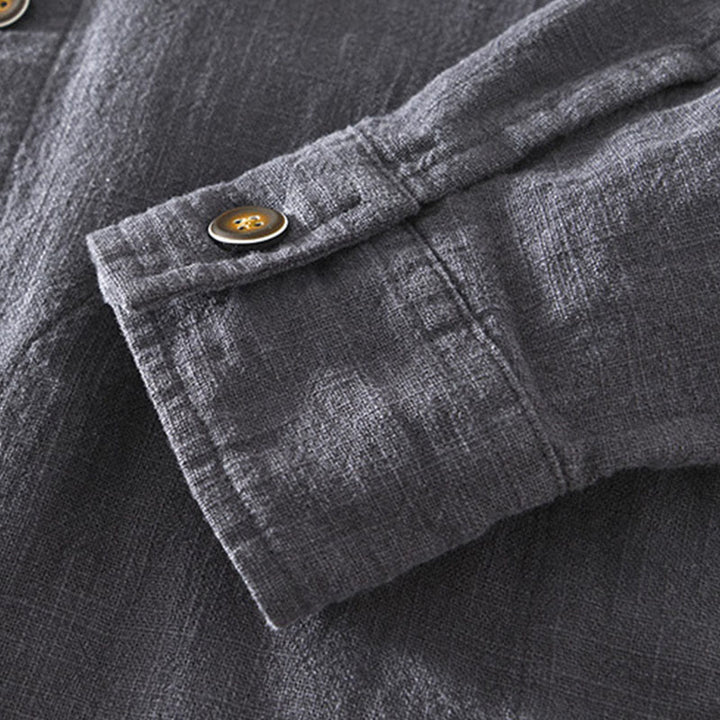 Chaqueta de lino y ramio de manga larga para hombre con diseño de botones sencillos y bolsillos de Buddha Stones Commute - image 25