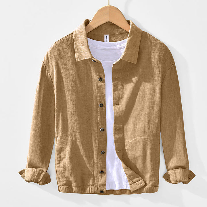Chaqueta de lino y ramio de manga larga para hombre con diseño de botones sencillos y bolsillos de Buddha Stones Commute - Vara de oro - US/UK/AU42, EU52 (3XL) - image 1