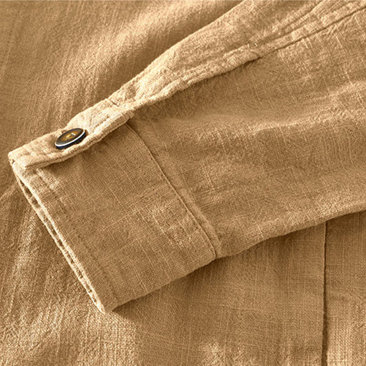 Chaqueta de lino y ramio de manga larga para hombre con diseño de botones sencillos y bolsillos de Buddha Stones Commute - image 4