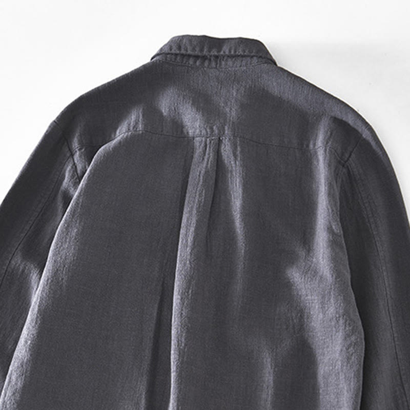 Chaqueta de lino y ramio de manga larga para hombre con diseño de botones sencillos y bolsillos de Buddha Stones Commute - image 20