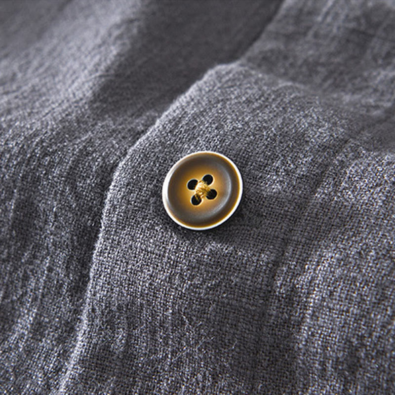 Chaqueta de lino y ramio de manga larga para hombre con diseño de botones sencillos y bolsillos de Buddha Stones Commute - image 24