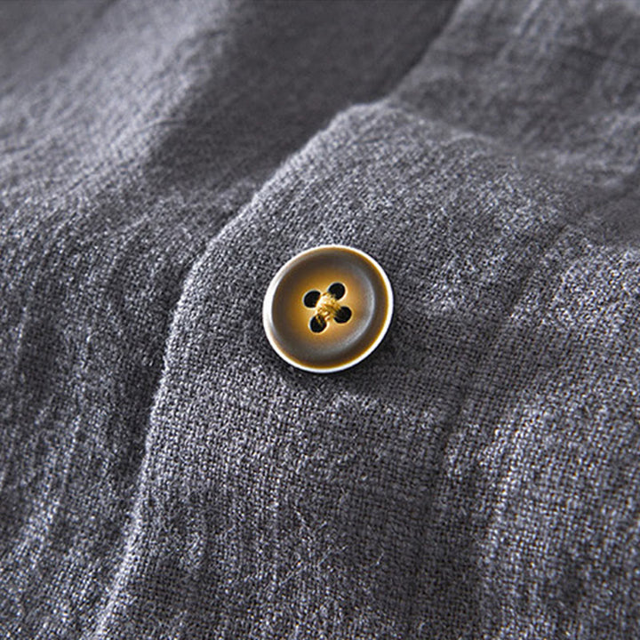 Chaqueta de lino y ramio de manga larga para hombre con diseño de botones sencillos y bolsillos de Buddha Stones Commute - image 24