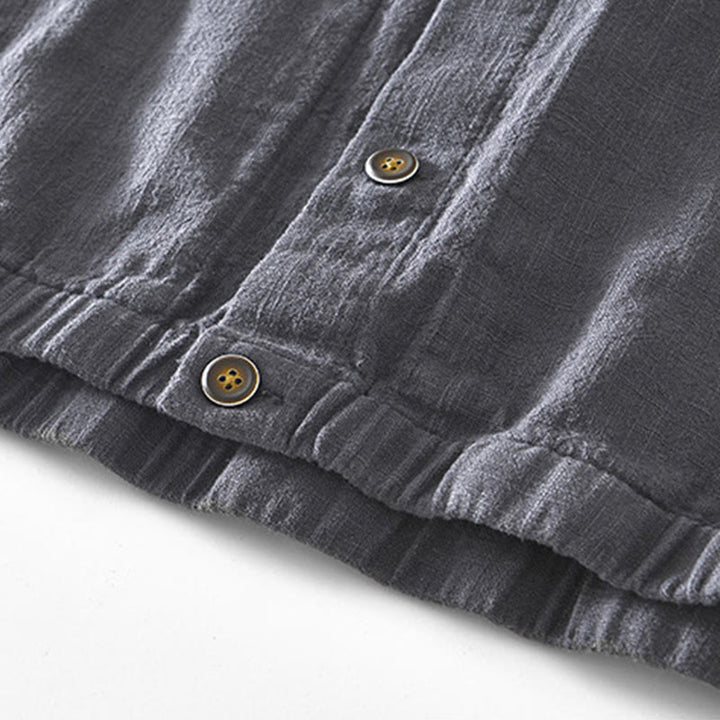 Chaqueta de lino y ramio de manga larga para hombre con diseño de botones sencillos y bolsillos de Buddha Stones Commute - image 26