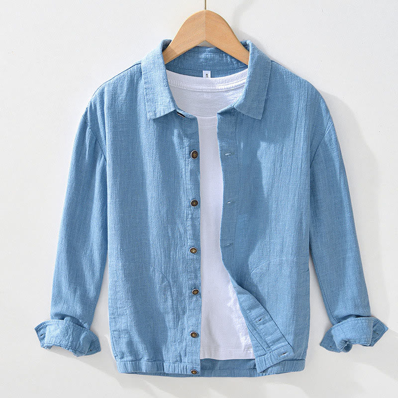 Chaqueta de lino y ramio de manga larga para hombre con diseño de botones sencillos y bolsillos de Buddha Stones Commute - Azul cielo claro - US/UK/AU42, EU52 (3XL) - image 11