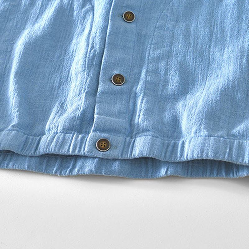 Chaqueta de lino y ramio de manga larga para hombre con diseño de botones sencillos y bolsillos de Buddha Stones Commute - image 25