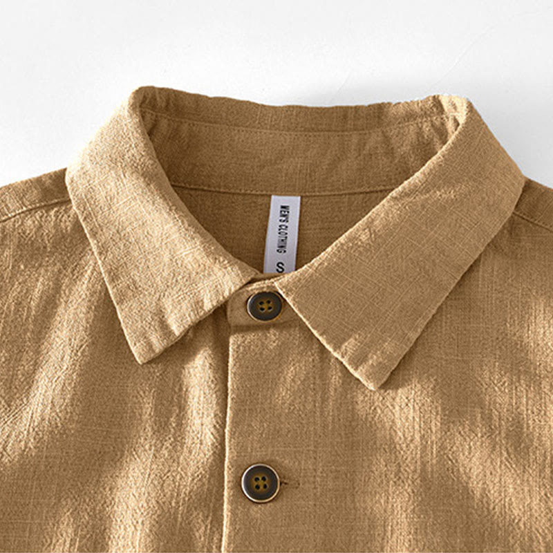 Chaqueta de lino y ramio de manga larga para hombre con diseño de botones sencillos y bolsillos de Buddha Stones Commute - image 2