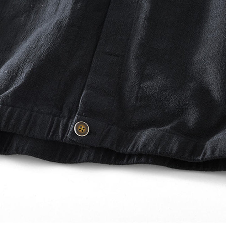 Chaqueta de lino y ramio de manga larga para hombre con diseño de botones sencillos y bolsillos de Buddha Stones Commute - image 9