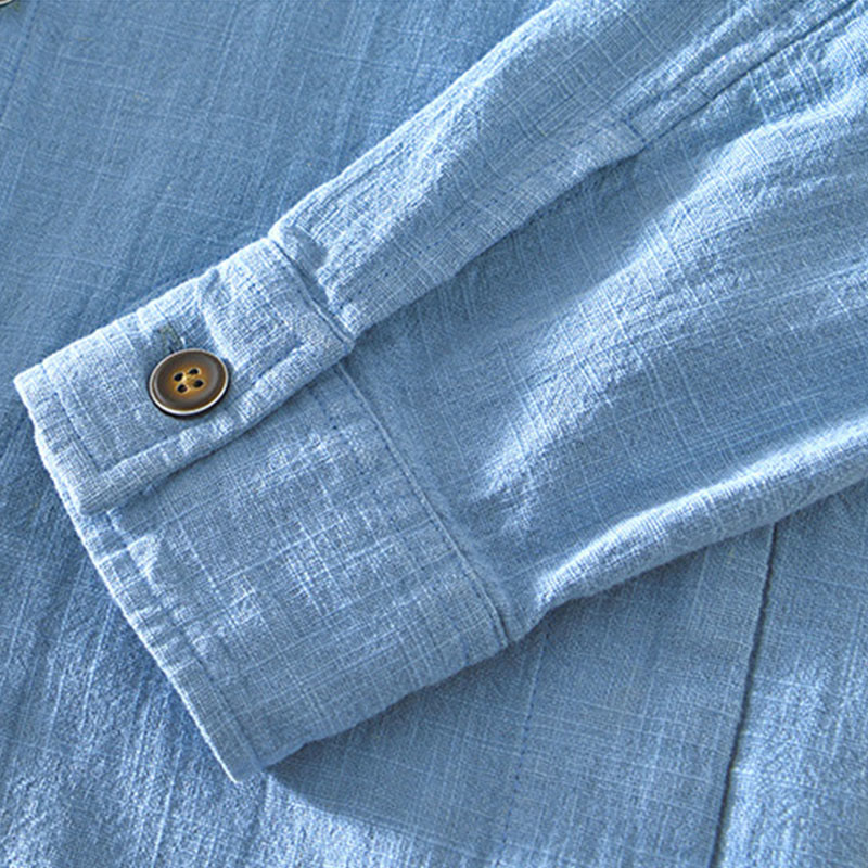 Chaqueta de lino y ramio de manga larga para hombre con diseño de botones sencillos y bolsillos de Buddha Stones Commute - image 14