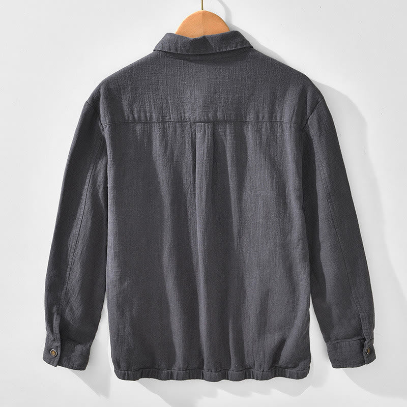 Chaqueta de lino y ramio de manga larga para hombre con diseño de botones sencillos y bolsillos de Buddha Stones Commute - image 18