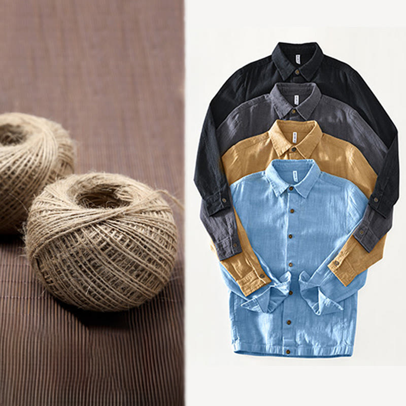 Chaqueta de lino y ramio de manga larga para hombre con diseño de botones sencillos y bolsillos de Buddha Stones Commute - image 28