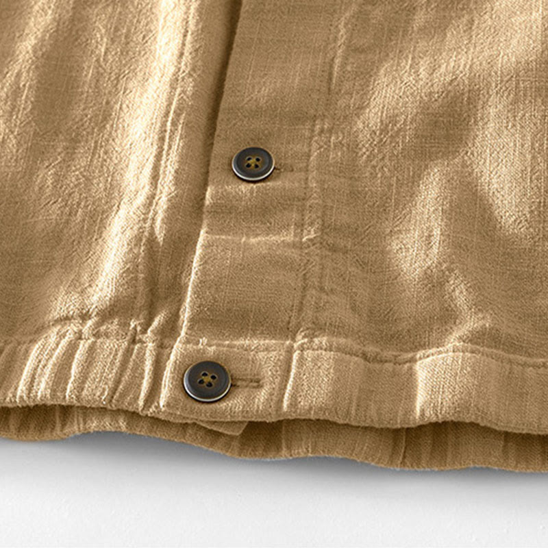 Chaqueta de lino y ramio de manga larga para hombre con diseño de botones sencillos y bolsillos de Buddha Stones Commute - image 5