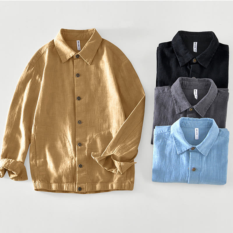 Chaqueta de lino y ramio de manga larga para hombre con diseño de botones sencillos y bolsillos de Buddha Stones Commute - image 27
