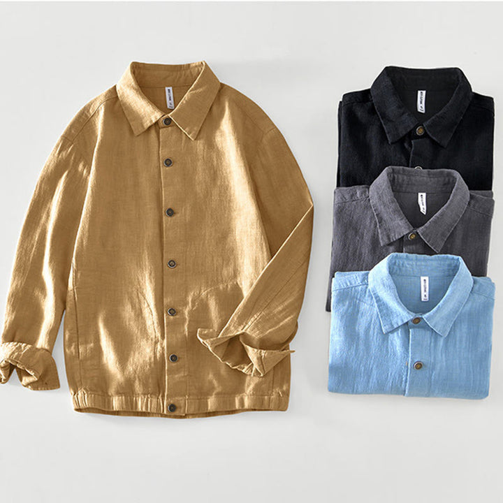 Chaqueta de lino y ramio de manga larga para hombre con diseño de botones sencillos y bolsillos de Buddha Stones Commute - image 27