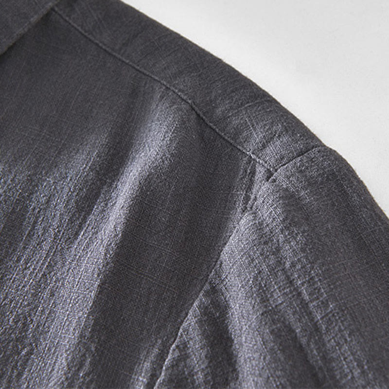 Chaqueta de lino y ramio de manga larga para hombre con diseño de botones sencillos y bolsillos de Buddha Stones Commute - image 21