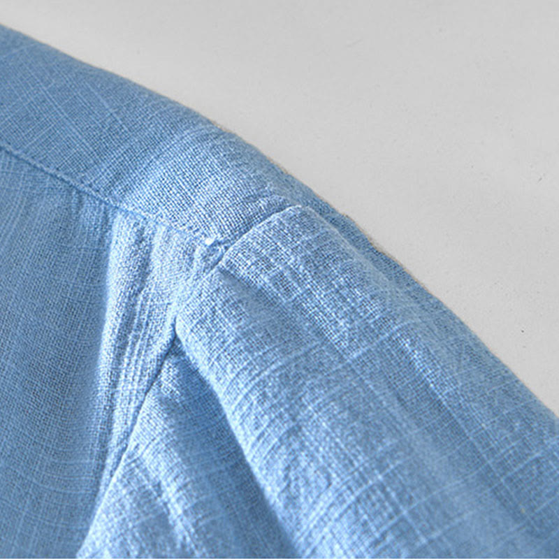 Chaqueta de lino y ramio de manga larga para hombre con diseño de botones sencillos y bolsillos de Buddha Stones Commute - image 13