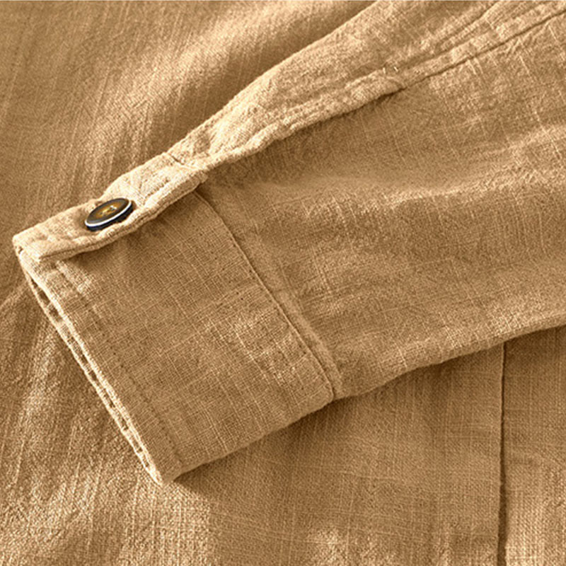 Chaqueta de lino y ramio de manga larga para hombre con diseño de botones sencillos y bolsillos de Buddha Stones Commute - image 3