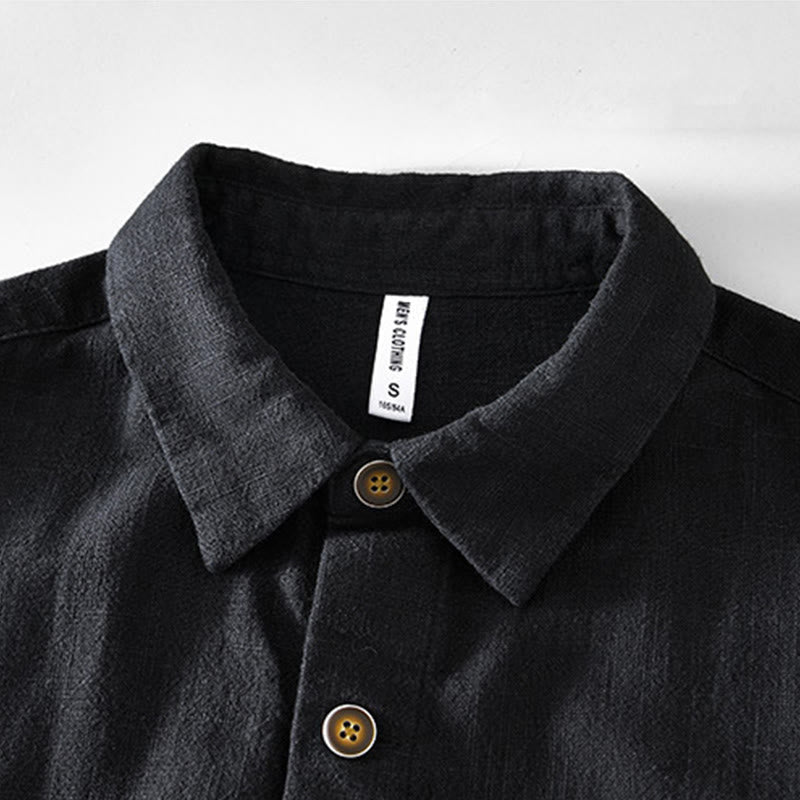 Chaqueta de lino y ramio de manga larga para hombre con diseño de botones sencillos y bolsillos de Buddha Stones Commute - image 7