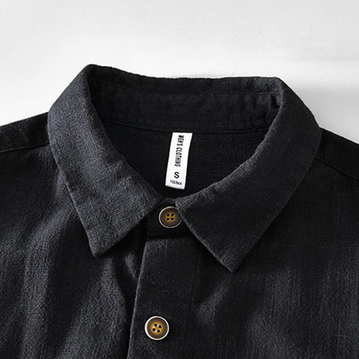 Chaqueta de lino y ramio de manga larga para hombre con diseño de botones sencillos y bolsillos de Buddha Stones Commute - image 7
