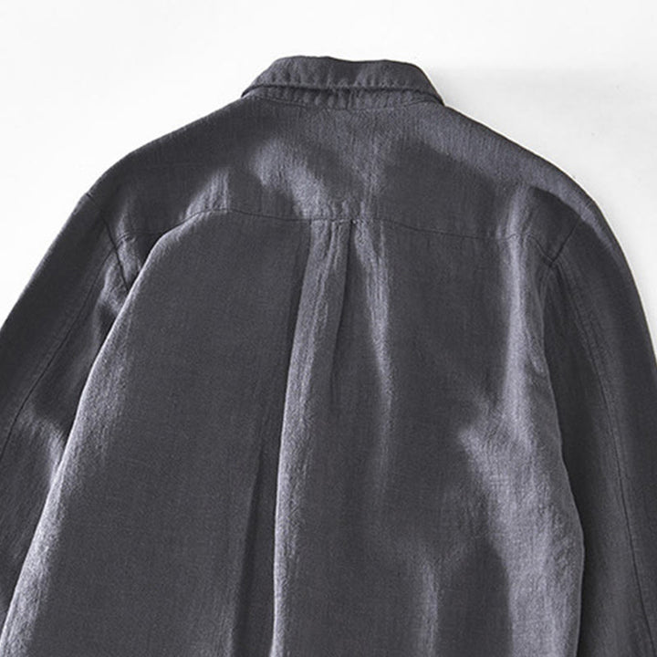 Chaqueta de lino y ramio de manga larga para hombre con diseño de botones sencillos y bolsillos de Buddha Stones Commute - image 13