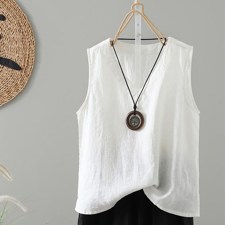 Chaleco vintage de verano con cuello en V y estampado de Buddha Stones para mujer - Blanco - US8-10，UK/AU12-14，EU40-42 (2XL) - image 14