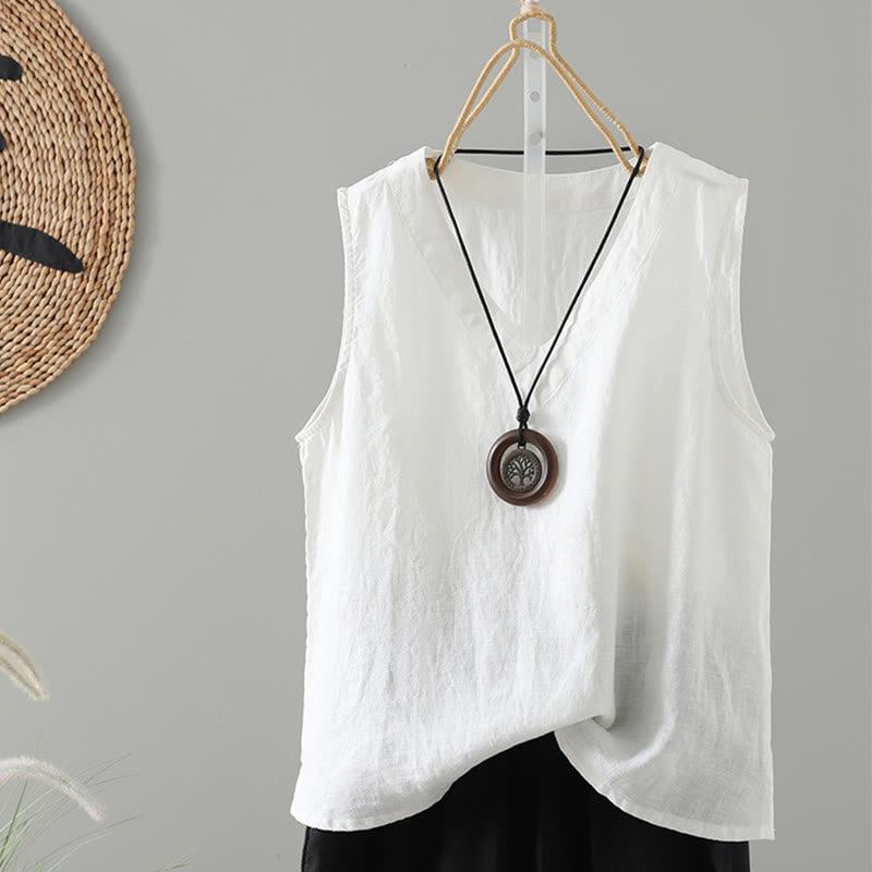 Chaleco vintage de verano con cuello en V y estampado de Buddha Stones para mujer - Blanco - US8-10，UK/AU12-14，EU40-42 (2XL) - image 15