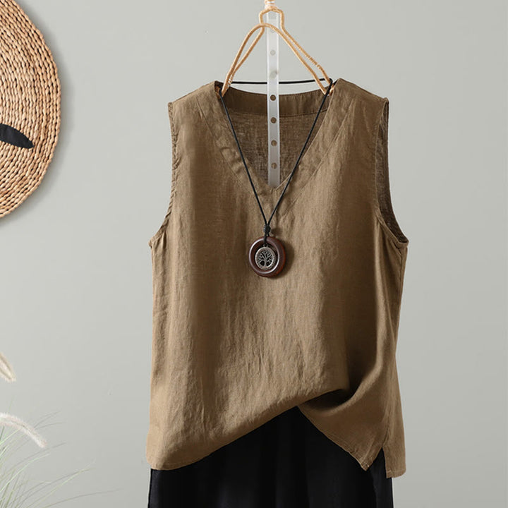 Chaleco vintage de verano con cuello en V y estampado de Buddha Stones para mujer - Caqui oscuro - US8-10，UK/AU12-14，EU40-42 (2XL) - image 6
