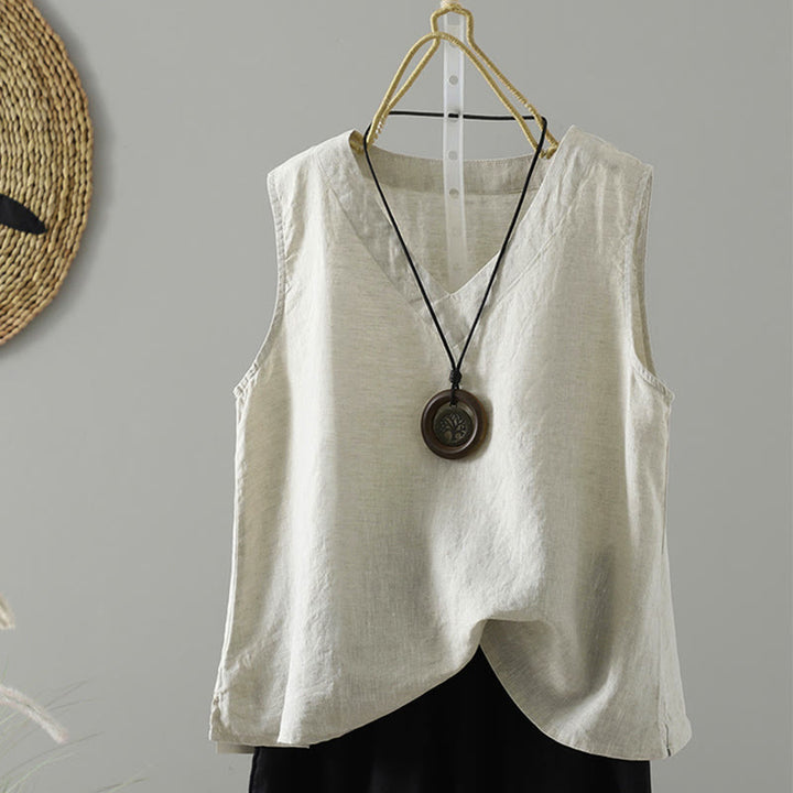 Chaleco vintage de verano con cuello en V y estampado de Buddha Stones para mujer - Beige - US8-10，UK/AU12-14，EU40-42 (2XL) - image 18