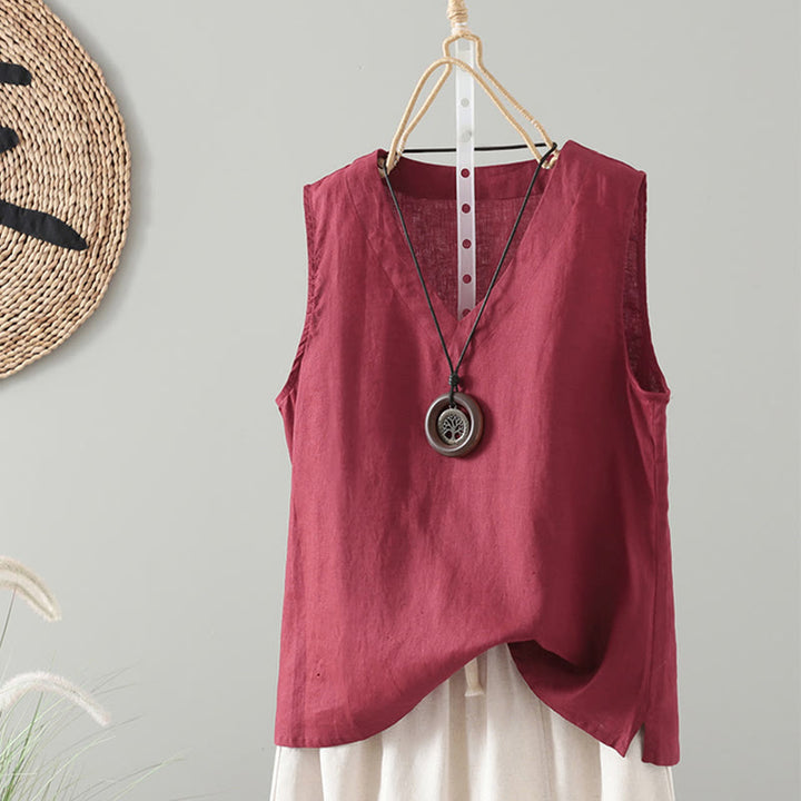 Chaleco vintage de verano con cuello en V y estampado de Buddha Stones para mujer - Carmesí - US8-10，UK/AU12-14，EU40-42 (2XL) - image 4