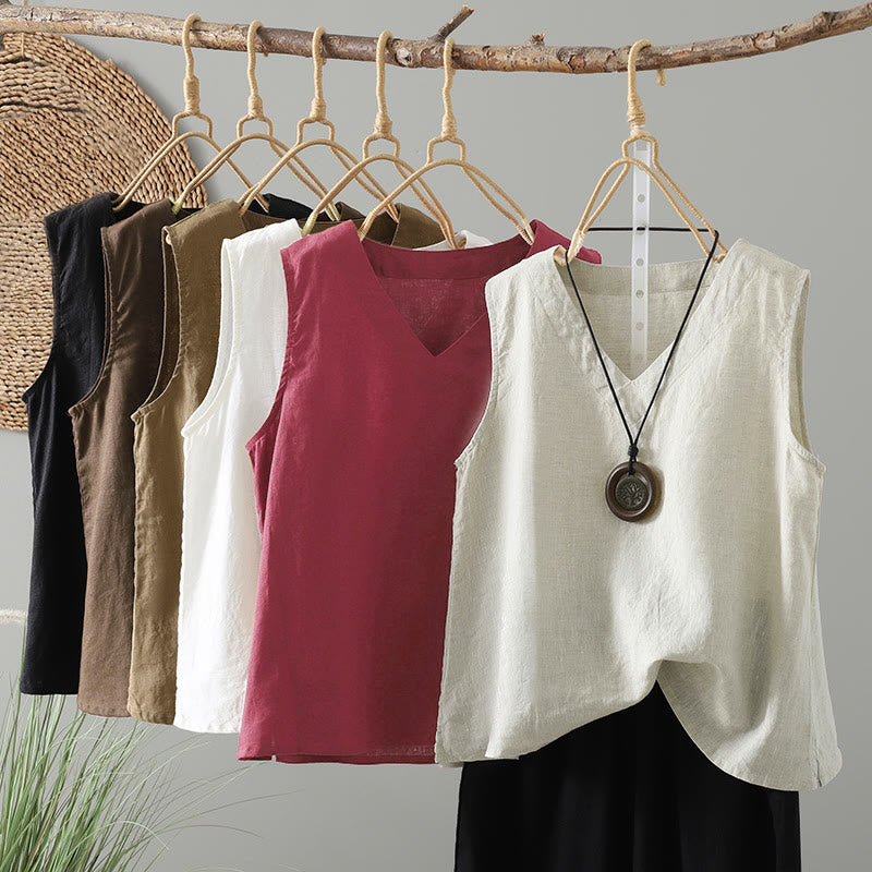 Chaleco vintage de verano con cuello en V y estampado de Buddha Stones para mujer - image 26