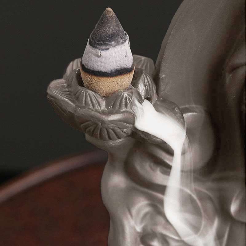 Quemador de incienso de fuente de humo de reflujo curativo de loto de Buda Avalokitesvara tibetano de Buddha Stones de Buda - image 5