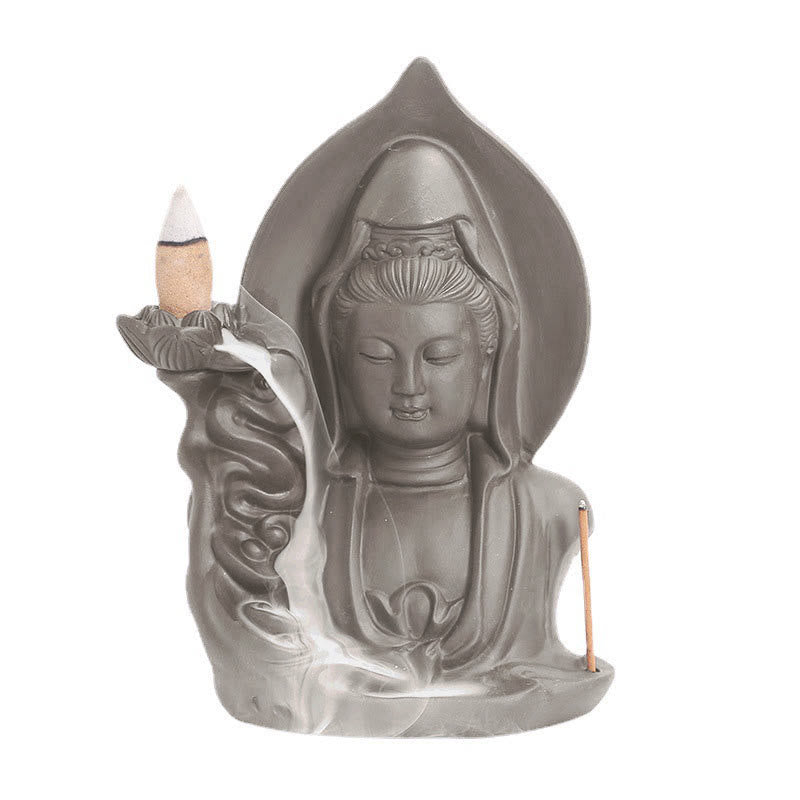 Quemador de incienso de fuente de humo de reflujo curativo de loto de Buda Avalokitesvara tibetano de Buddha Stones de Buda - image 9
