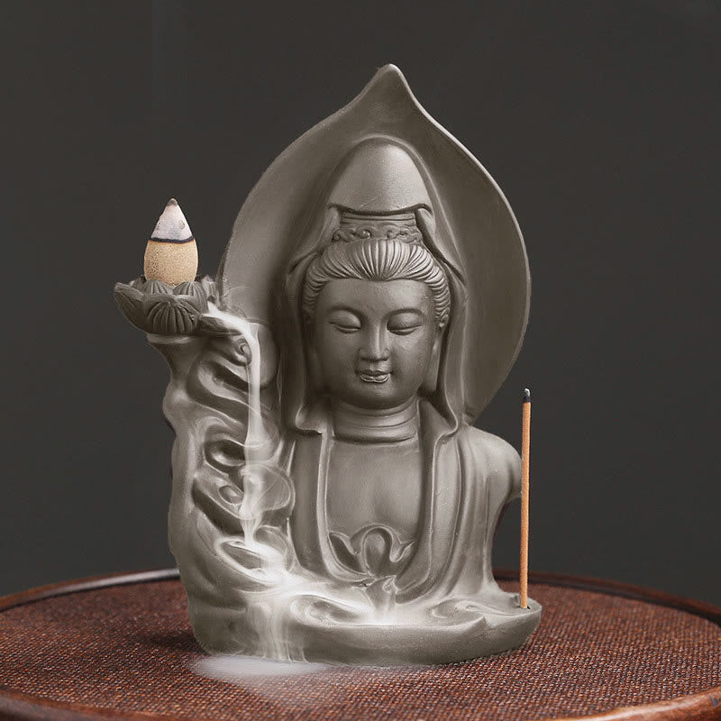 Quemador de incienso de fuente de humo de reflujo curativo de loto de Buda Avalokitesvara tibetano de Buddha Stones de Buda - Avalokitesvara - image 1