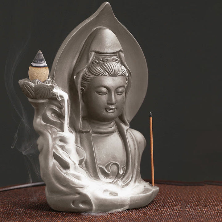 Quemador de incienso de fuente de humo de reflujo curativo de loto de Buda Avalokitesvara tibetano de Buddha Stones de Buda - image 8