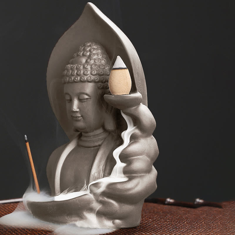Quemador de incienso de fuente de humo de reflujo curativo de loto de Buda Avalokitesvara tibetano de Buddha Stones de Buda - image 15