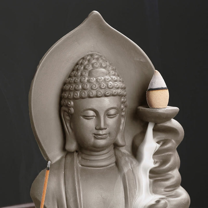 Quemador de incienso de fuente de humo de reflujo curativo de loto de Buda Avalokitesvara tibetano de Buddha Stones de Buda - image 16