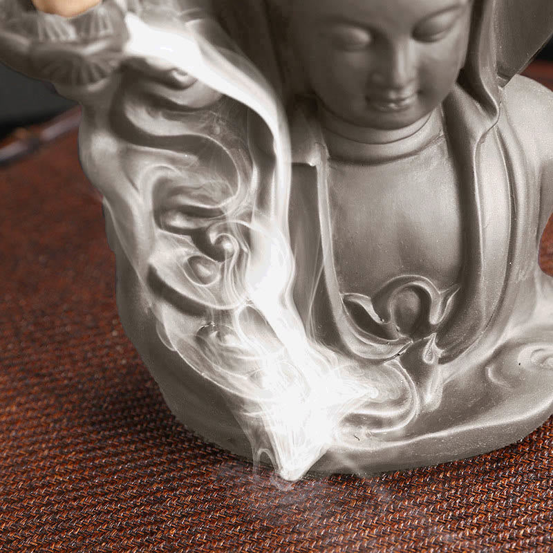 Quemador de incienso de fuente de humo de reflujo curativo de loto de Buda Avalokitesvara tibetano de Buddha Stones de Buda - image 4