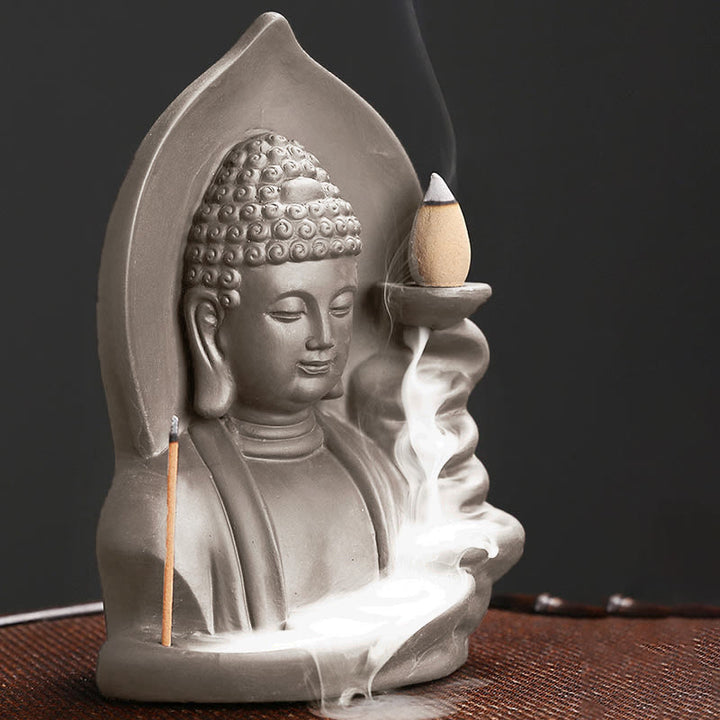 Quemador de incienso de fuente de humo de reflujo curativo de loto de Buda Avalokitesvara tibetano de Buddha Stones de Buda - image 14