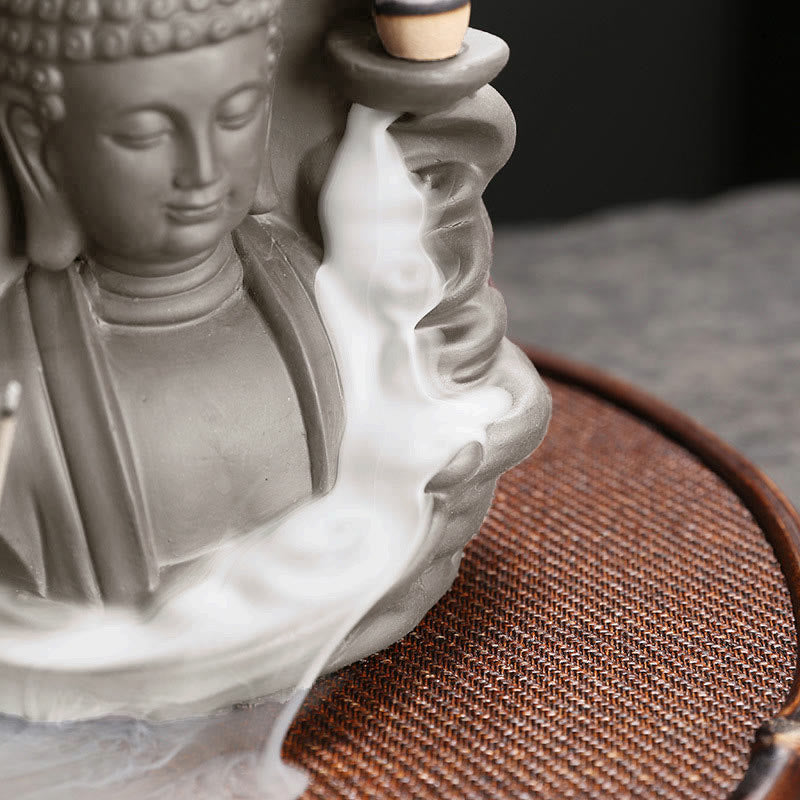 Quemador de incienso de fuente de humo de reflujo curativo de loto de Buda Avalokitesvara tibetano de Buddha Stones de Buda - image 19