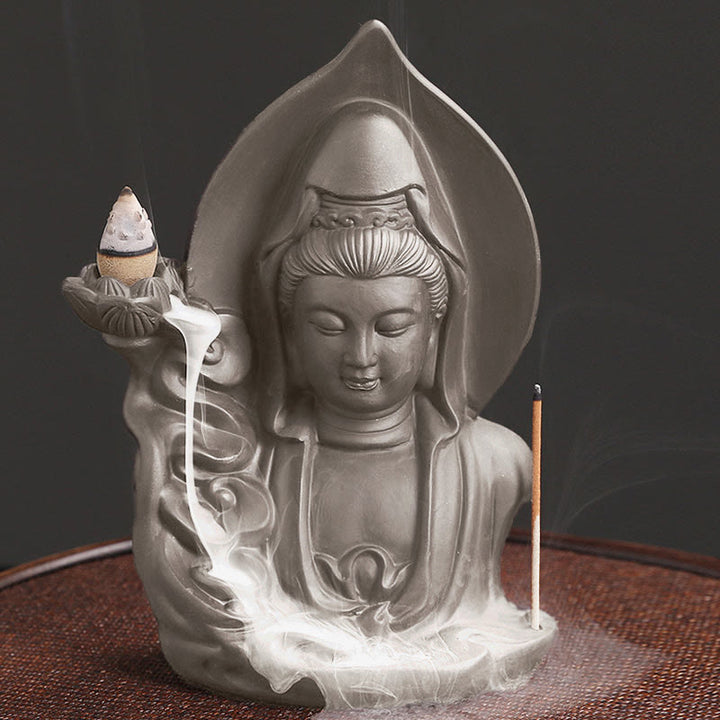 Quemador de incienso de fuente de humo de reflujo curativo de loto de Buda Avalokitesvara tibetano de Buddha Stones de Buda - image 7