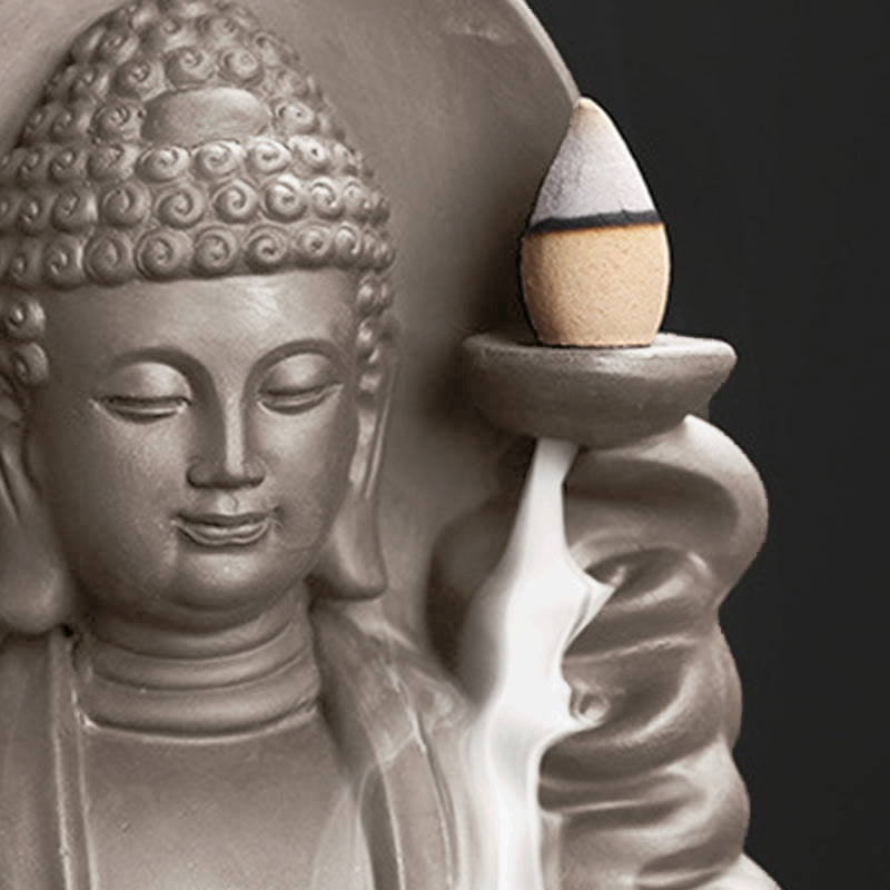 Quemador de incienso de fuente de humo de reflujo curativo de loto de Buda Avalokitesvara tibetano de Buddha Stones de Buda - image 18