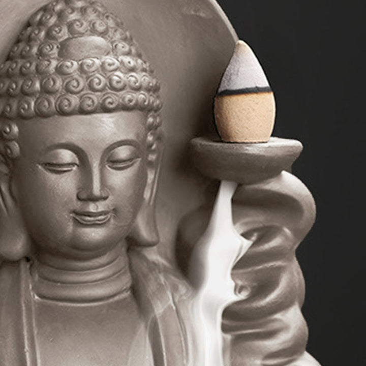 Quemador de incienso de fuente de humo de reflujo curativo de loto de Buda Avalokitesvara tibetano de Buddha Stones de Buda - image 18