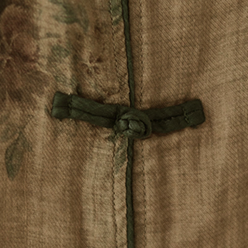 Camisa con botones de rana y estampado de flores moradas con Buddha Stones - image 7