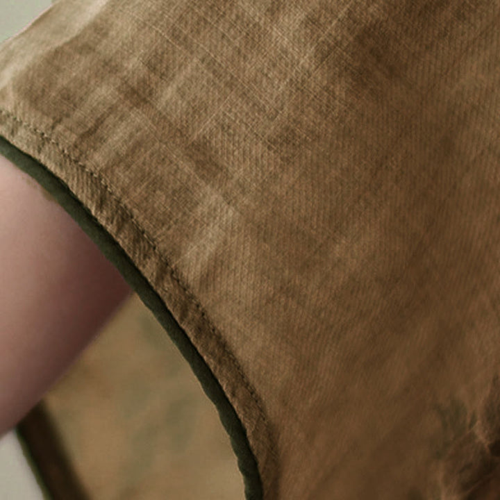 Camisa con botones de rana y estampado de flores moradas con Buddha Stones - image 4