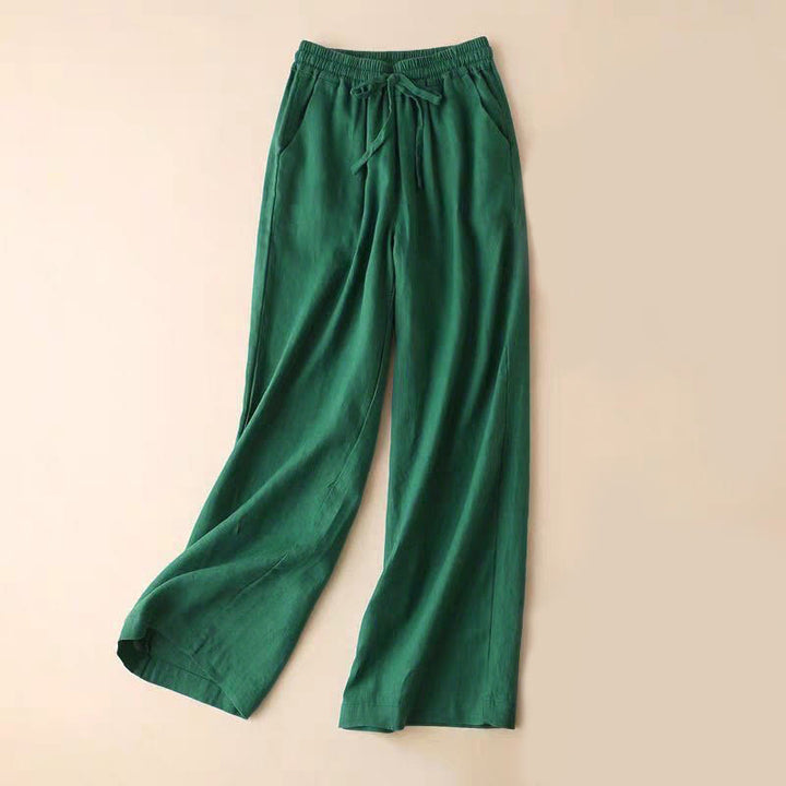 Pantalones casuales de cintura alta con cordones y pernera ancha con bolsillos de Buddha Stones - Verde mar medio - US12, UK/AU16, EU44 (3XL) - image 7