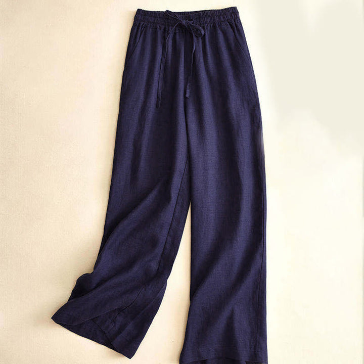 Pantalones casuales de cintura alta con cordones y pernera ancha con bolsillos de Buddha Stones - Azul acero - US12, UK/AU16, EU44 (3XL) - image 21