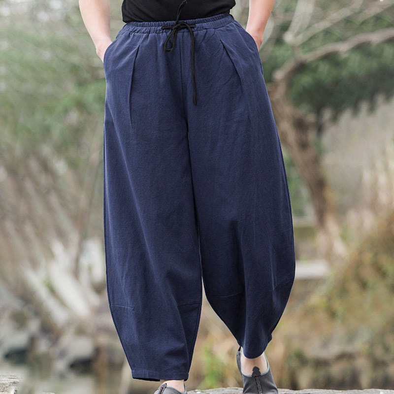 Pantalones bombachos casuales de lino con bolsillos para hombre de Buddha Stones - Azul medianoche - US/UK/AU44, UE54 (5XL) - image 5